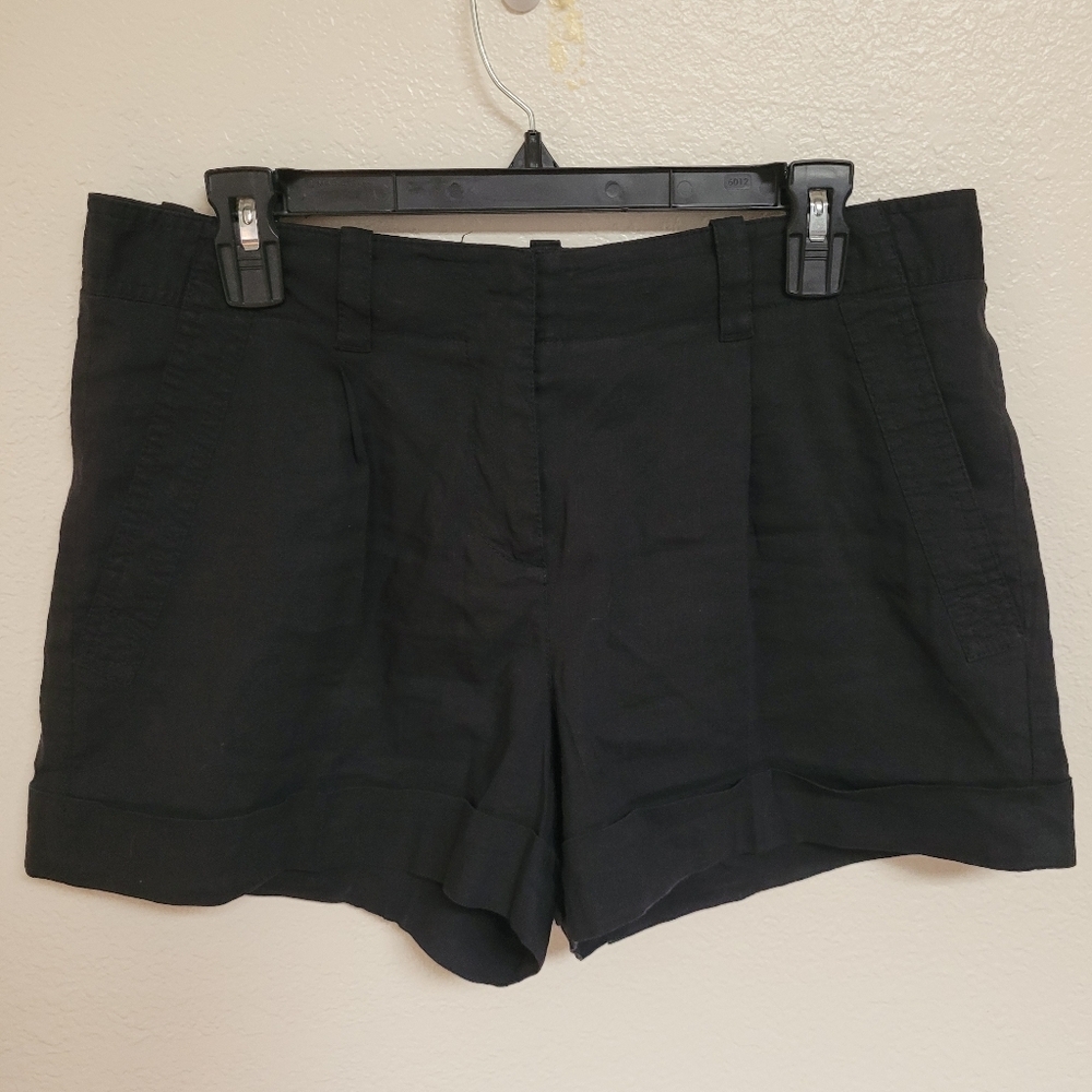 Theory Black Linen Blend Cuffed Shorts